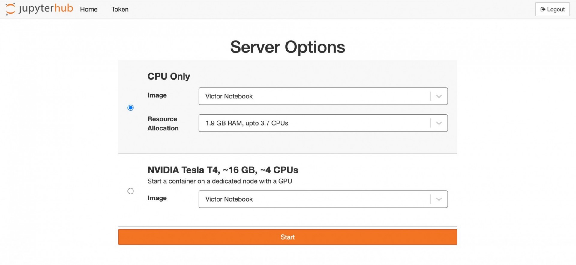 server options screen