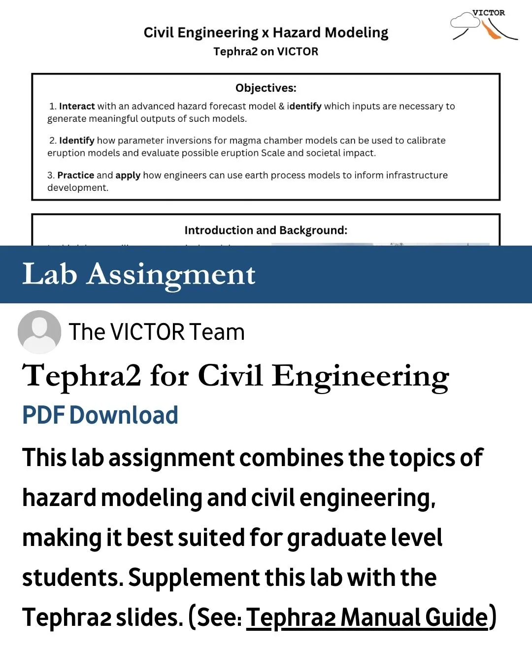 This lab assignment combines the topics of hazard modeling and civil engineering, making it best suited for graduate level students. Supplement this lab with the Tephra2 slides. (See: Tephra2 Manual Guide)