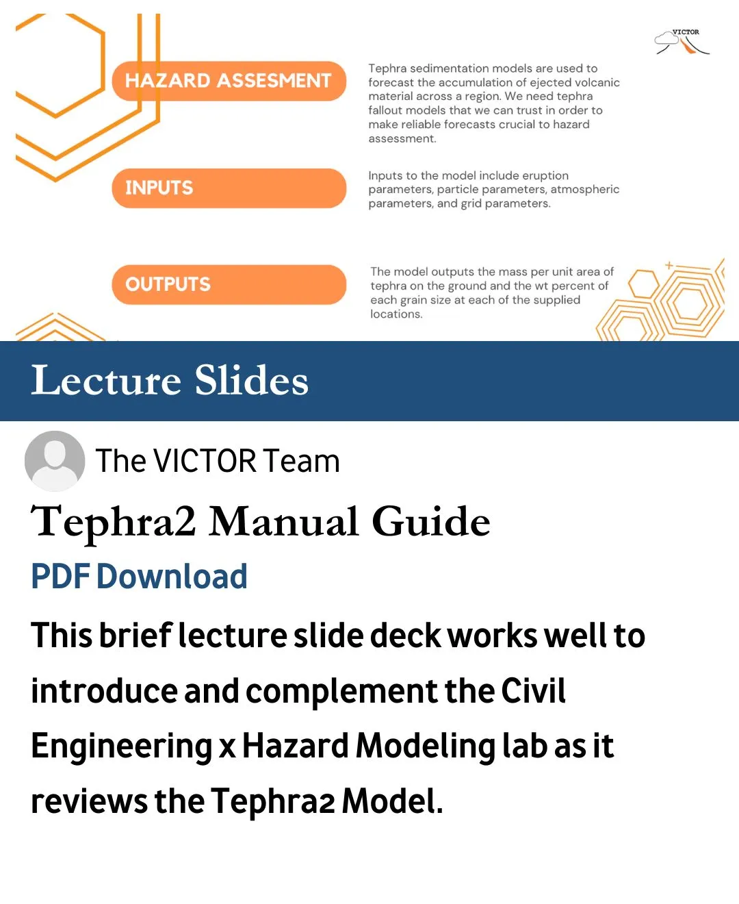 This brief lecture slide deck works well to introduce and complement the Civil Engineering x Hazard Modeling lab as it reviews the Tephra2 Model.