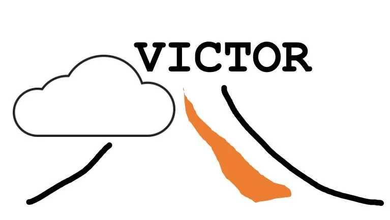VICTOR logo: volcano with a cloud and lava flow