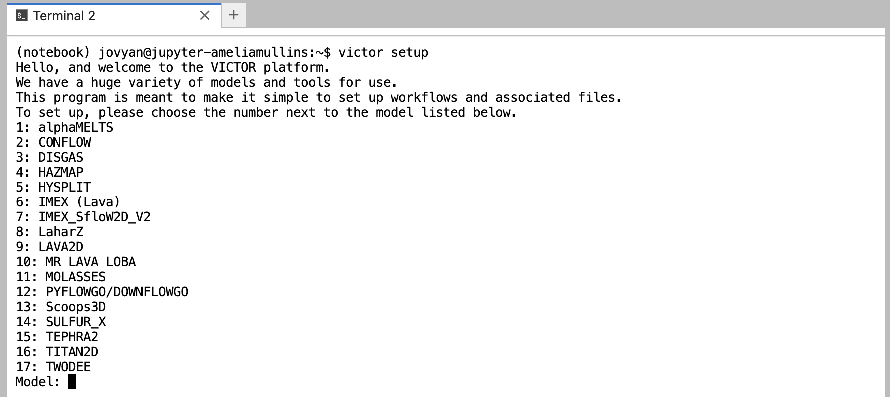 the terminal screen where users will use the victor setup command